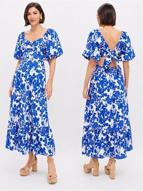 Tuckernuck Hyacinth House blue floral Seaport midi tie back dress